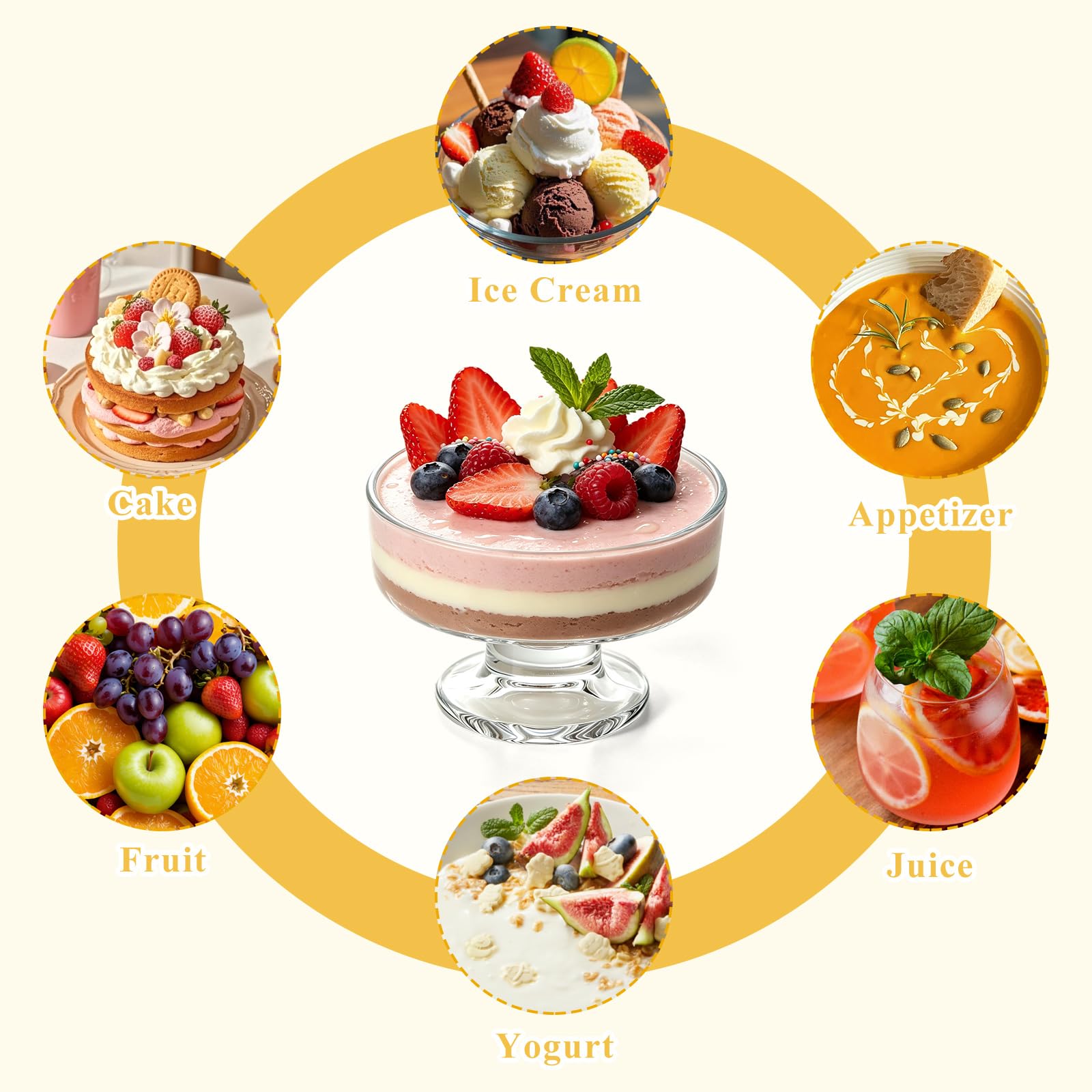 Set di 12 tazze da dessert, ciotole in vetro trasparente con base per gelato, bicchieri da cocktail di gamberi, piatti da portata da 210 ml, per macedonie, budini, gelatine, gelate e feste di