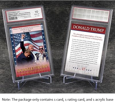 Trump Trading Card - Donald Trump Collectibles with Acrylic Base, GEM Mint 10 Rated, Iconic 2024 Political Memorabilia Gifts (Card with Base)