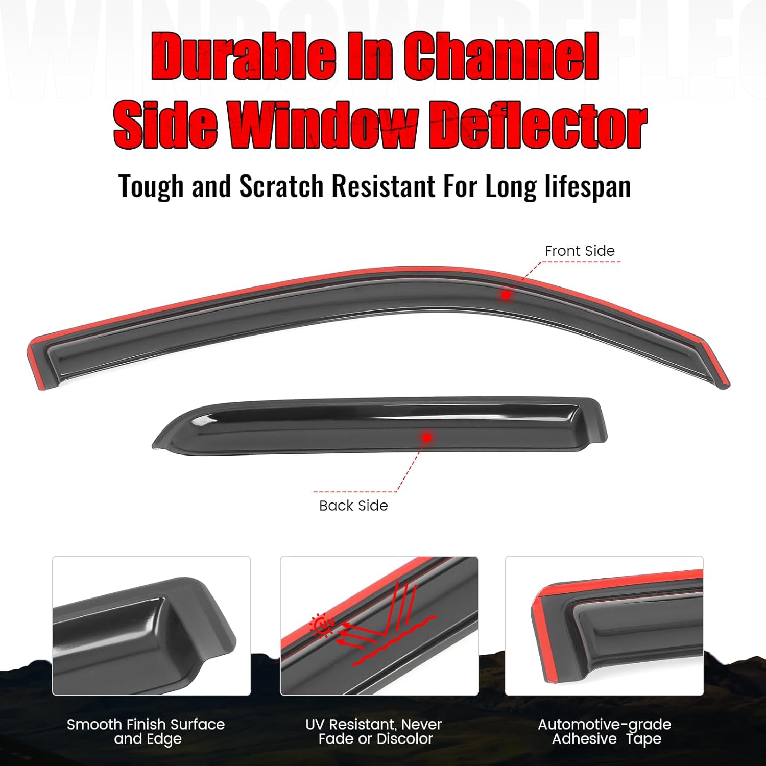 IKON MOTORSPORTS in Channel Window Visors Compatible with 2019-2025 Dodge Ram 1500 Quad Cab, Slim Style Acrylic Smoke Rain Guards, Side Window Wind Deflectors 4PCS