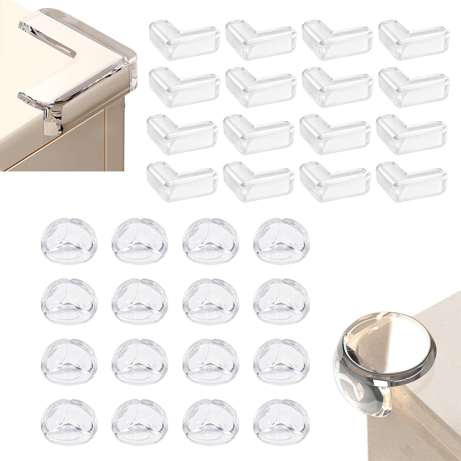 32er-Set Eckenschutz baby, 2 Formen Kantenschutz Selbstklebend Transparent, Eckenschutz Kantenschutz mit Verbessertem Superkleber, Weich und Hoch Belastbar, Schützt Ihre Lieben vor Scharfen Tischecken