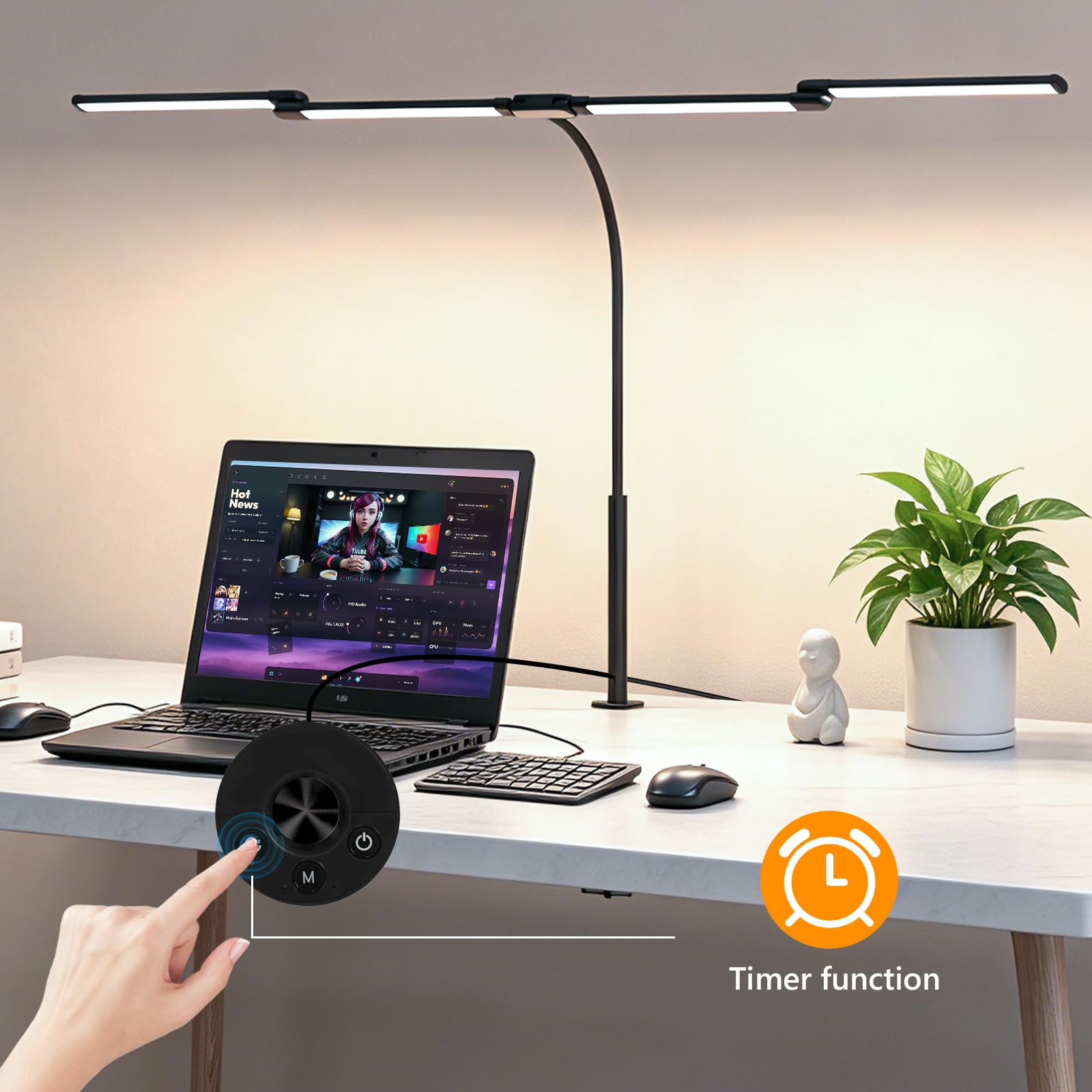 Comely Schreibtischlampe LED Dimmbar 24W, 120cm 2750LM Schreibtischlampen, 4-Led Schreibtischlampe Klemmbar mit 5 Farbtemperatur, Arbeitsplatzleuchte mit 10 Helligkeitsstufen, Schwarz