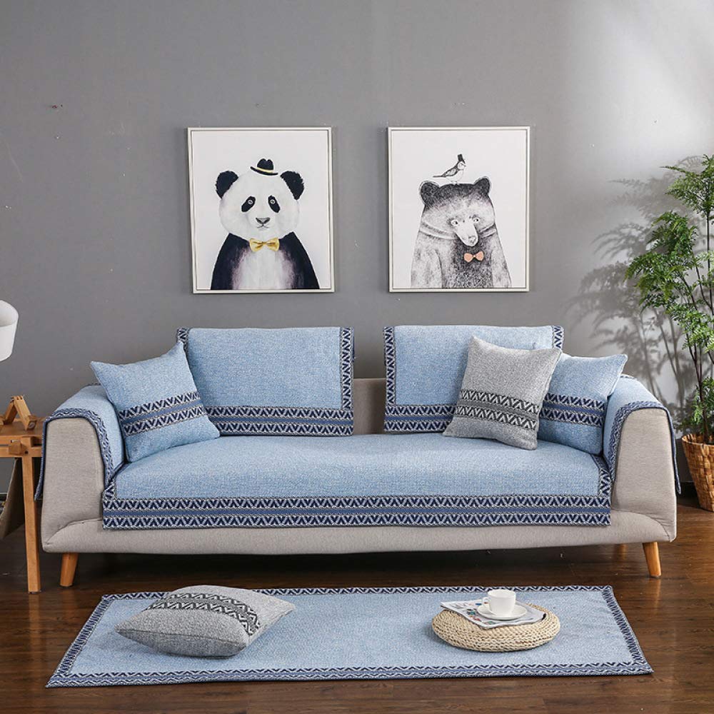 ZZQCorner Sofa Cover Sofa Slipcover L Shape Sofa Cover Cotton Anti-Slip Fadeless Sofa Cushion Covers For Protect The Sofa From Children, Pets, Food,Blue-70x70cm