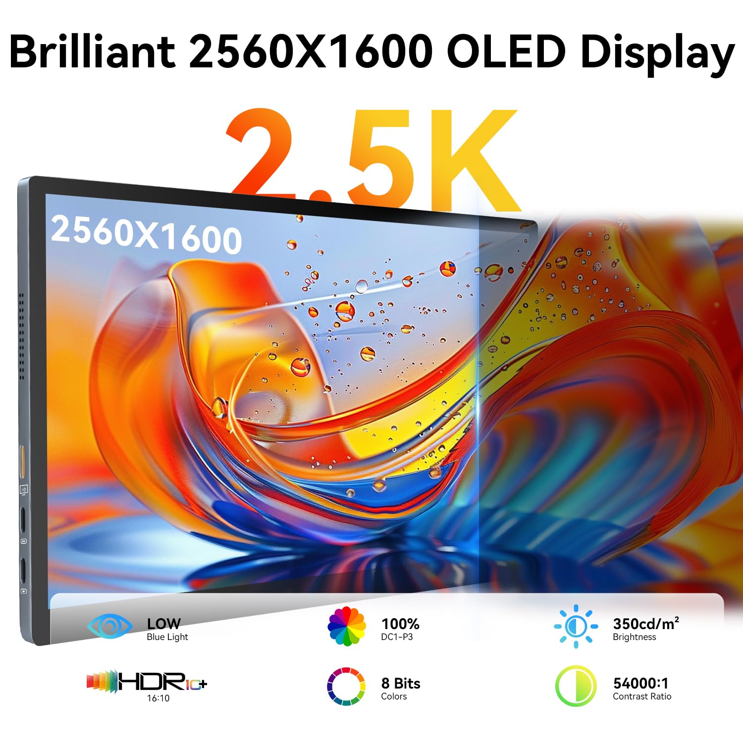 10.5 Inch OLED Portable Touch Monitor 2.5K 2560x1600, USB-C HDMI External Second Screen, 100% DCI-P3 Ultra Slim for Laptop PC Mac Phone Raspberry Pi Xbox PS4 PS5 - 4
