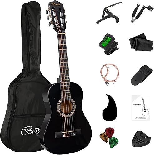 Guitarra Acústica Negra para Principiantes de 30 pulgadas, Paquete de Inicio, Guitarra para Estudiantes/Niños con Funda, Correa, 2 Púas, Cuerdas