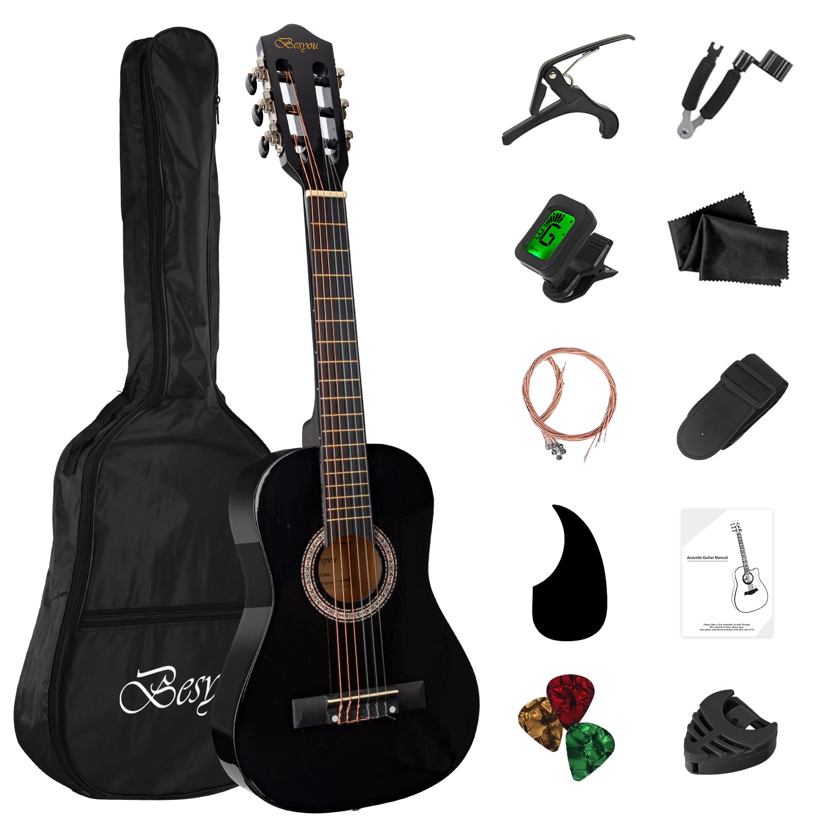 BESYOU Black Acoustic Guitar