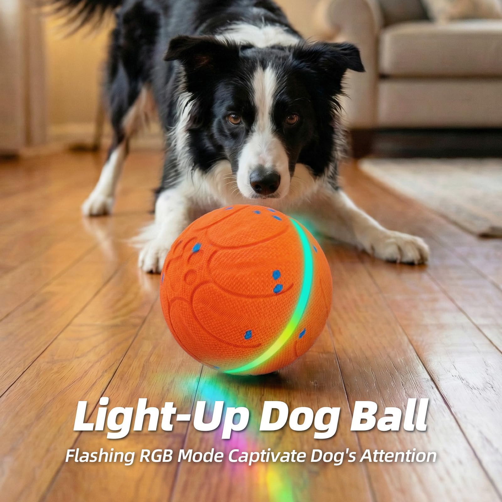 Balles interactives pour chien : balles mobiles automatiques de 8,9 cm pour chiens, 3 modes avec lumières colorées, matériau E-TPU durable, jouet actif auto-roulant, rebondissant et rotatif pour les