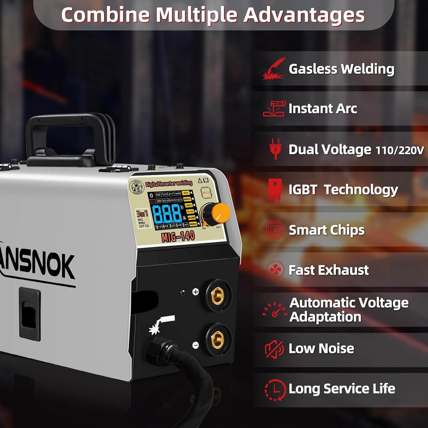 An ad for the ANSNOK MIG-140 welder