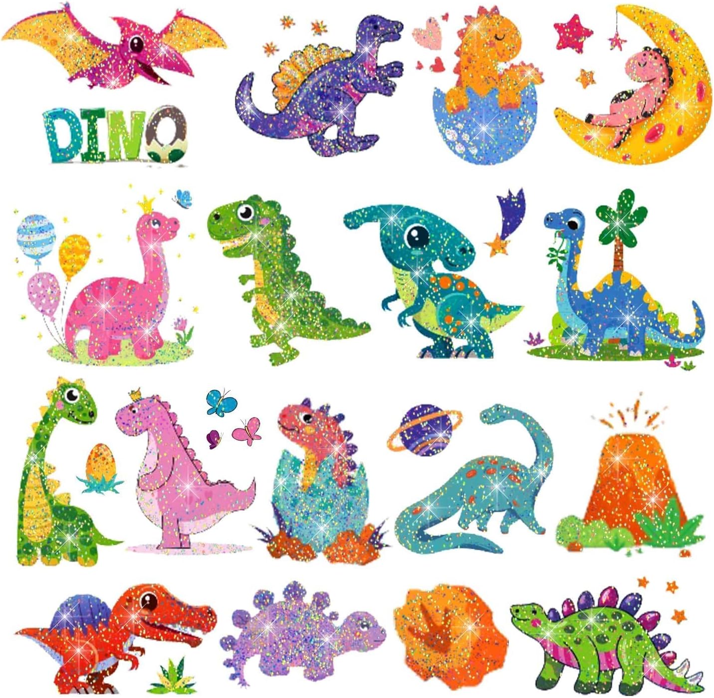 Leesgel Dinosaur Glitter Tattoos for Kids, 12 Sheets Temporary Tattoos Stickers for Girls Boys Dinosaur Games Toys, Birthday Decorations Party Bag Fillers