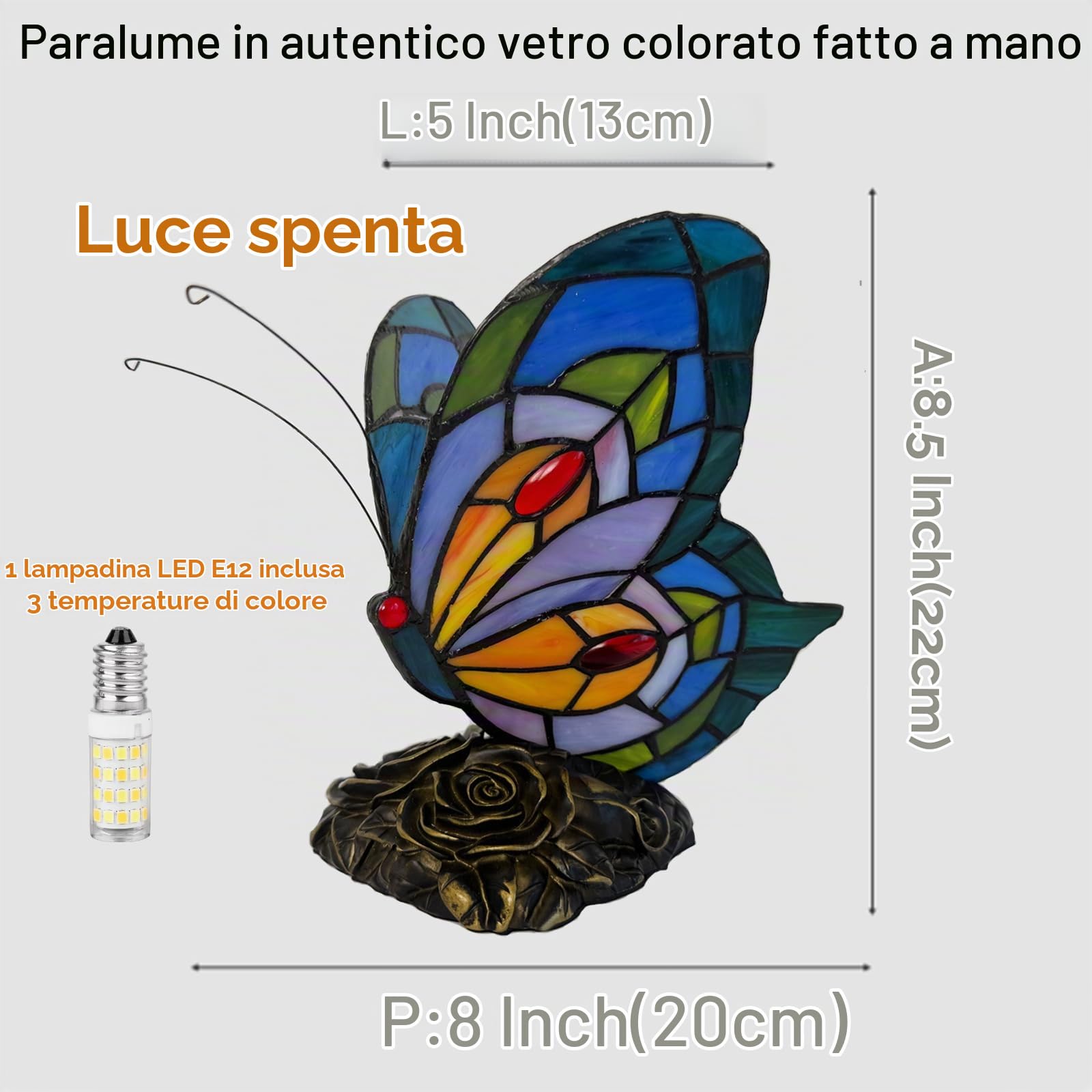 Lampada in Stile Tiffany con Farfalla da Comodino e Tavolo per Soggiorno, Camera da Letto