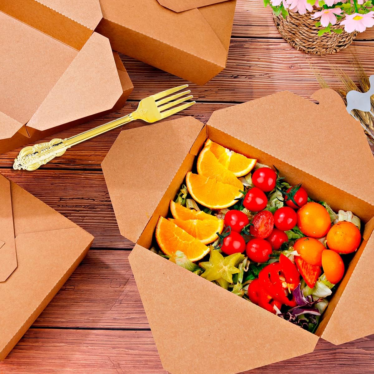 BBG Take Out Food Containers 45 oz (54 Pack) with 30 Pcs Forks, Disposable Paper Take Out Boxes,Microwaveable Kraft Brown Lunch Box for Restaurants,Catering and Parties : Home & Kitchen