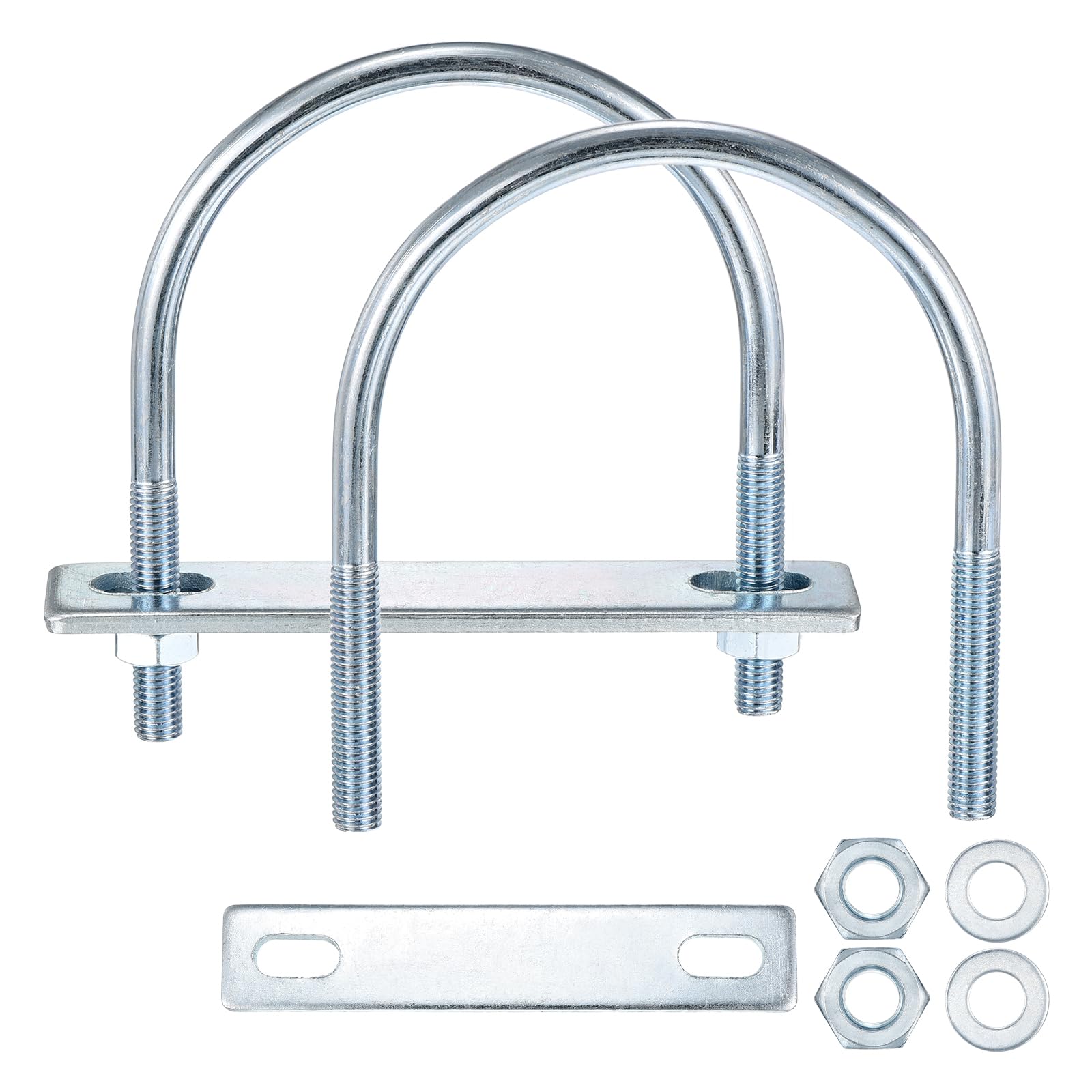 METALLIXITY U Bolts 2 Sets (3/8"(M10) x4.25"x5.51"), Round U Bolt Kits Carbon Steel with Accessories - for Construction, Pipe, Trailer, Automotive, Leaf Spring Fastener