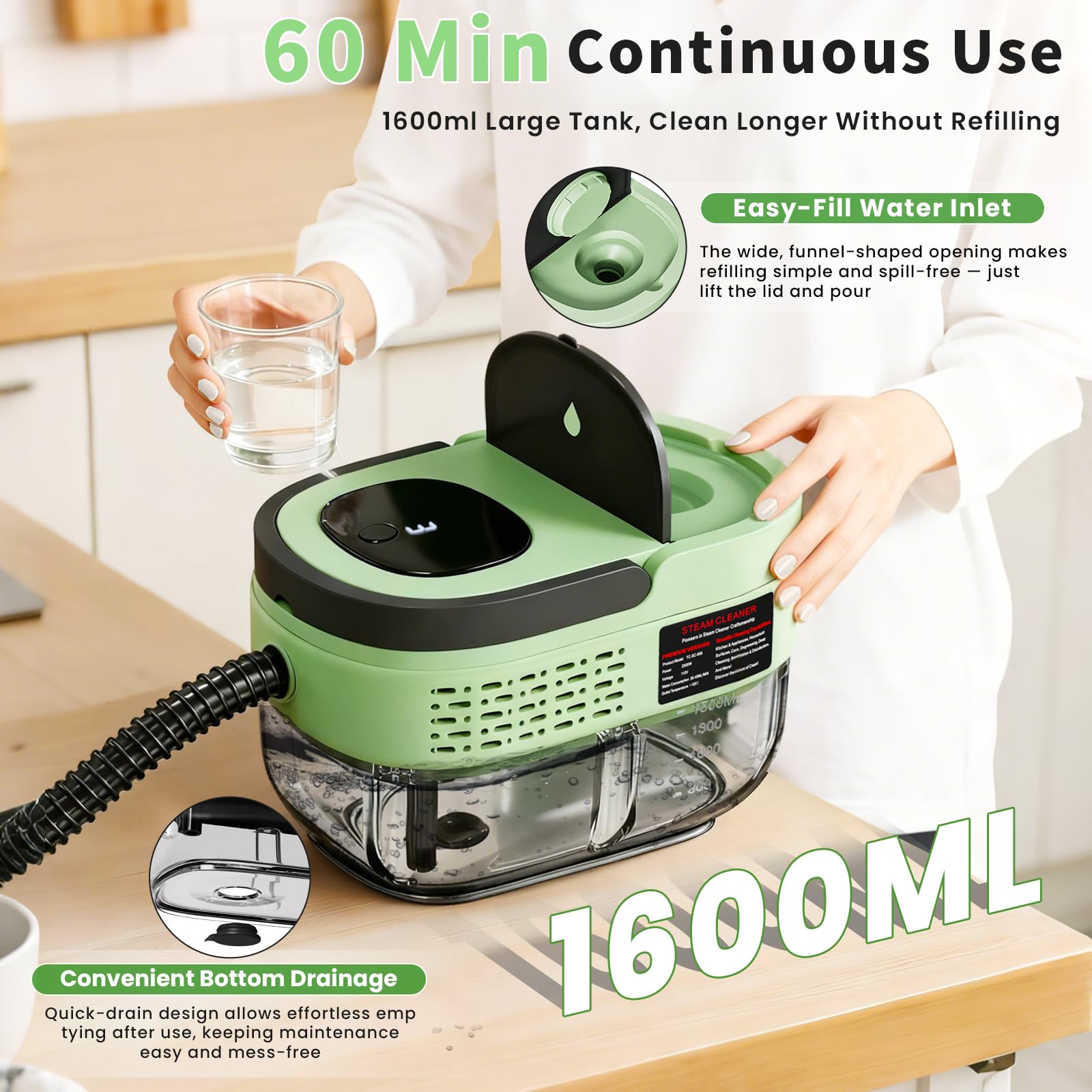 pulitore a vapore verde 1600ml TC-SC-08