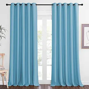 NICETOWN Patio Blackout Curtain Panels - Extra Wide Sliding Door Thermal Insulated Drape, Privacy Room Divider Curtain for Bedroom Office (Teal Blue, 66 x 118 Inch Long)