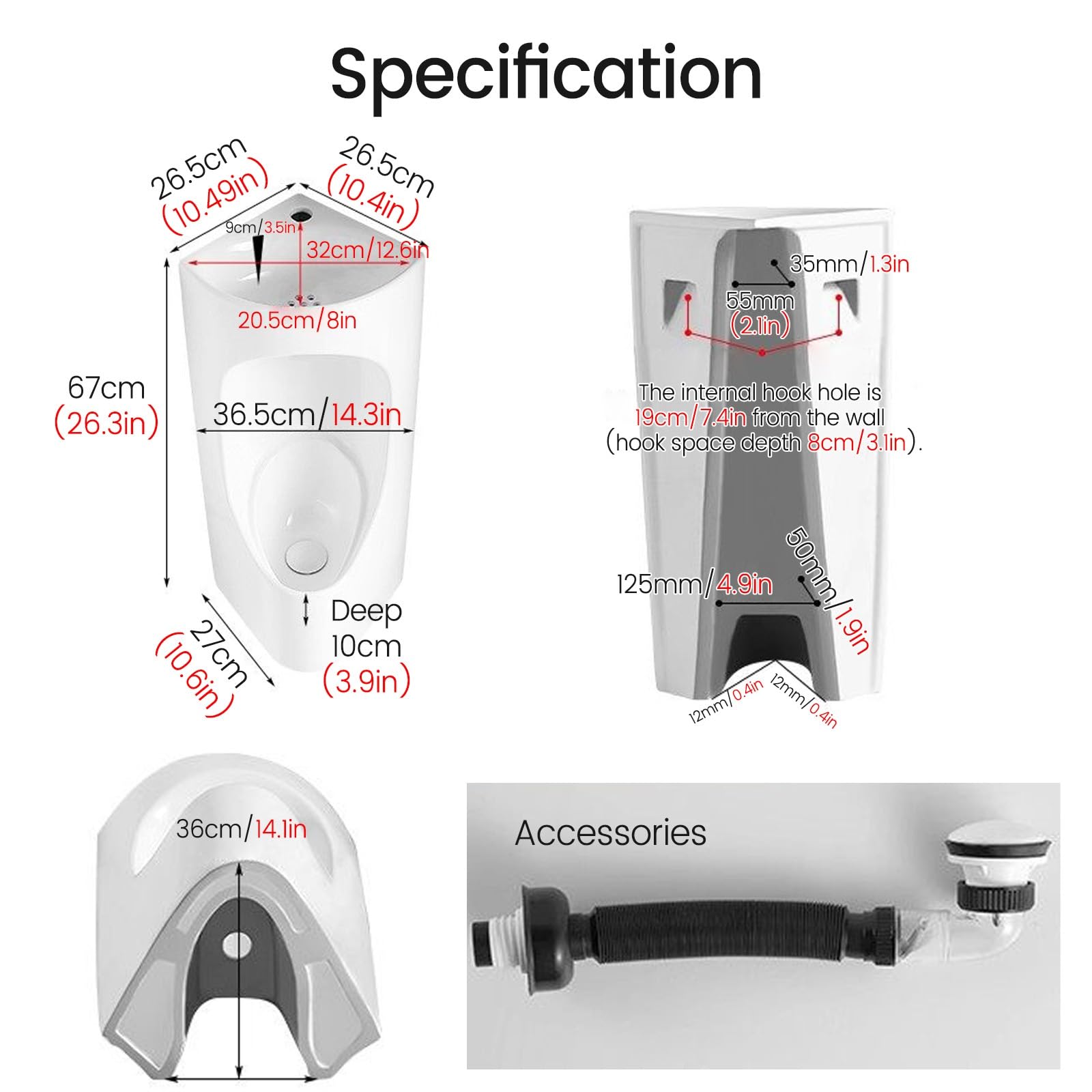 Orinatoio da parete da uomo con lavandino, design commerciale anti-schizzi per servizi igienici, casa, capanno, cortile, camper, deviatore di urina salvaspazio per un facile utilizzo