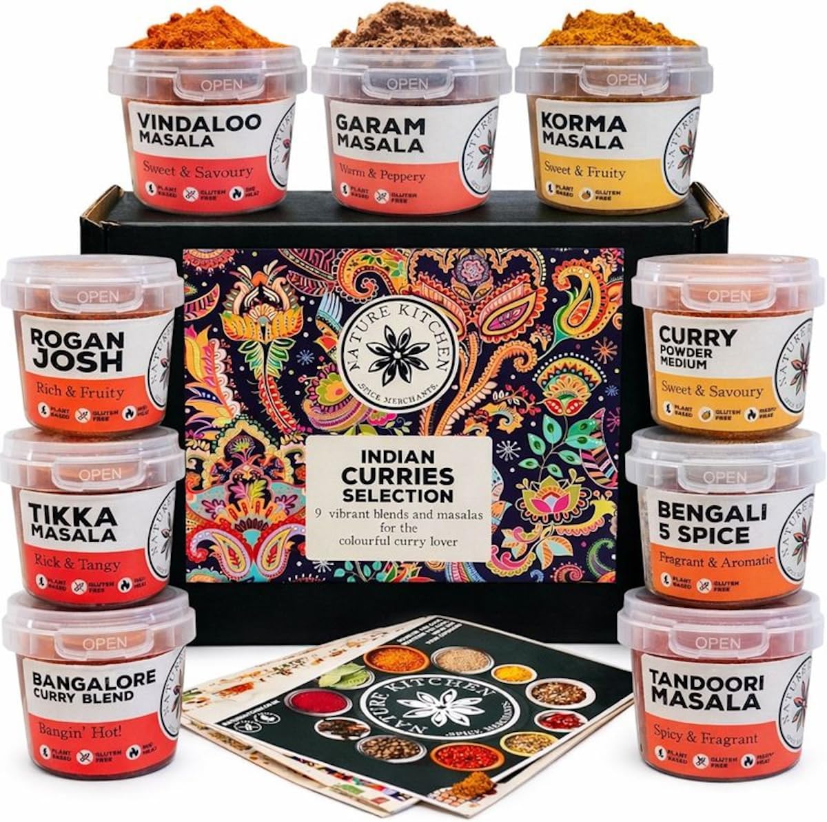 Indian Curry Powder Masala Gourmet Spice Seasoning Selection Mix Gift Set Kit. 9x Gluten-Free Herbs and Spices For Cooking Recipes. Including Blends For Vindaloo, Korma and More