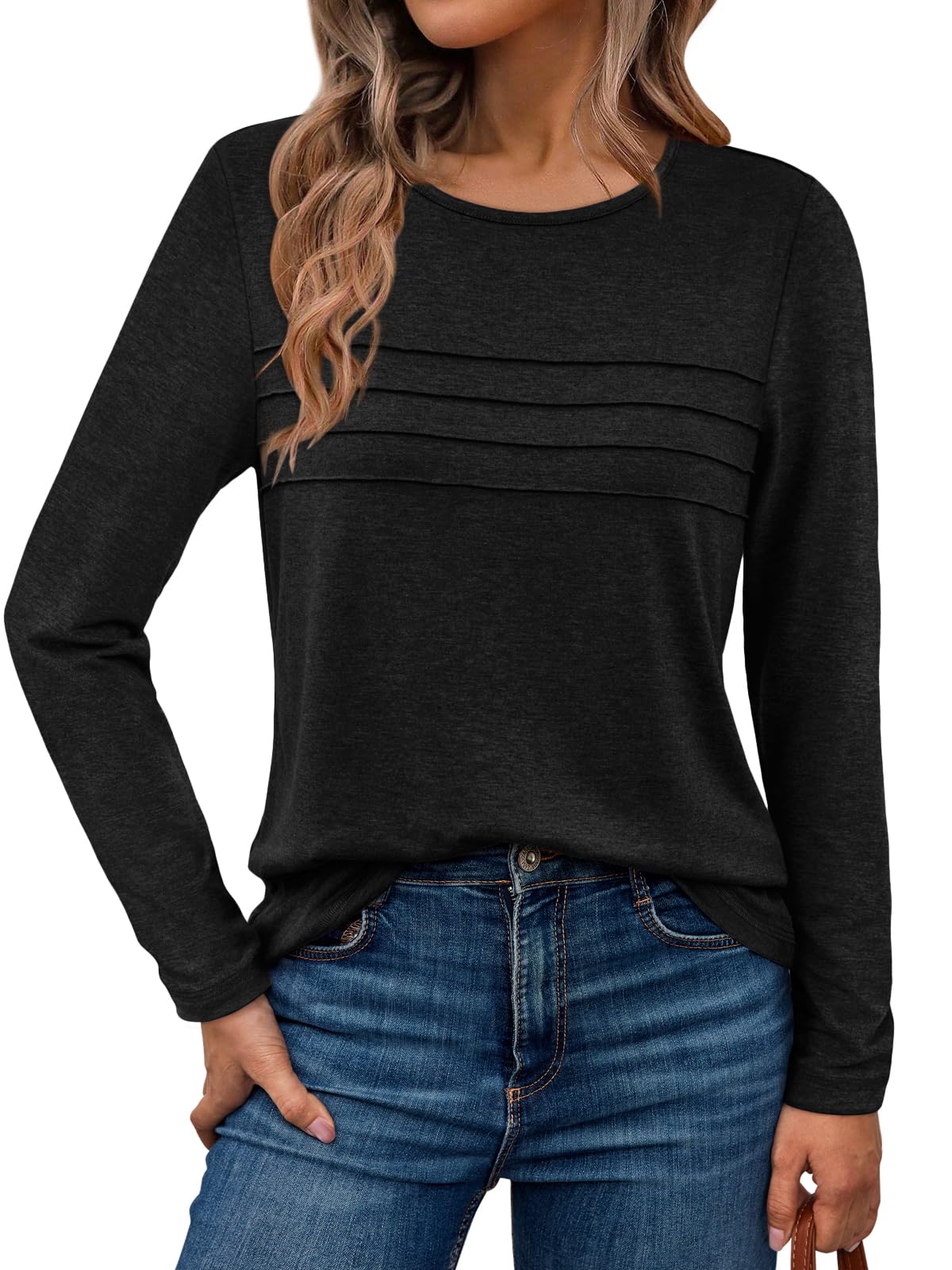 Foto de AUTOMET Camisas de manga larga para mujer, plisadas, elegantes, casuales, de negocios, a la moda, túnica básica (imagen 1)