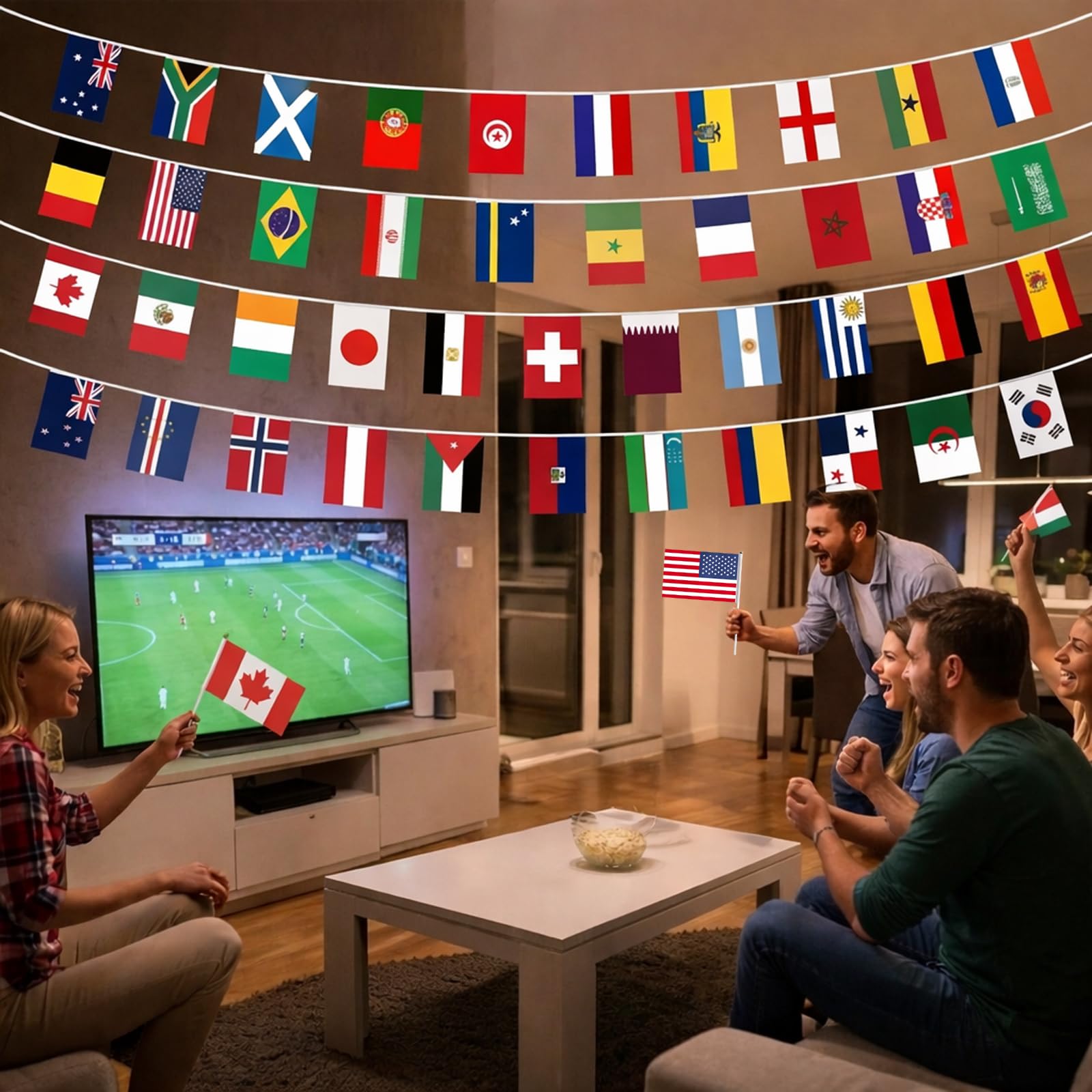 Decoración del Mundial 2026, Copa del Mundo 2026, 49 piezas del Mundial 2026, artículo para fans con 48 banderas y Bunting de 15 m con los 48 países. Decoración para eventos de fútbol y celebraciones