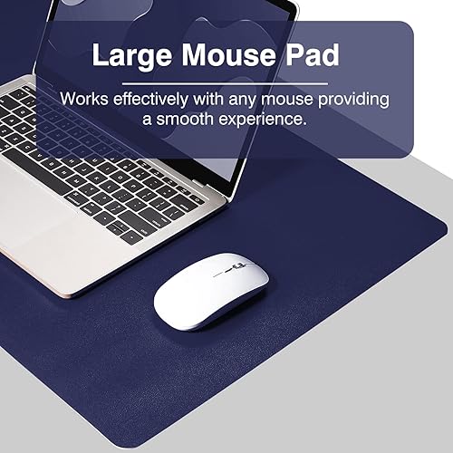 Miniatura 7 de TOWWI - Tapete de escritorio a doble cara, 36 x 17 pulgadas, piel sintética, impermeable, protector de escritorio, mouse pad (azul oscuroamarillo)