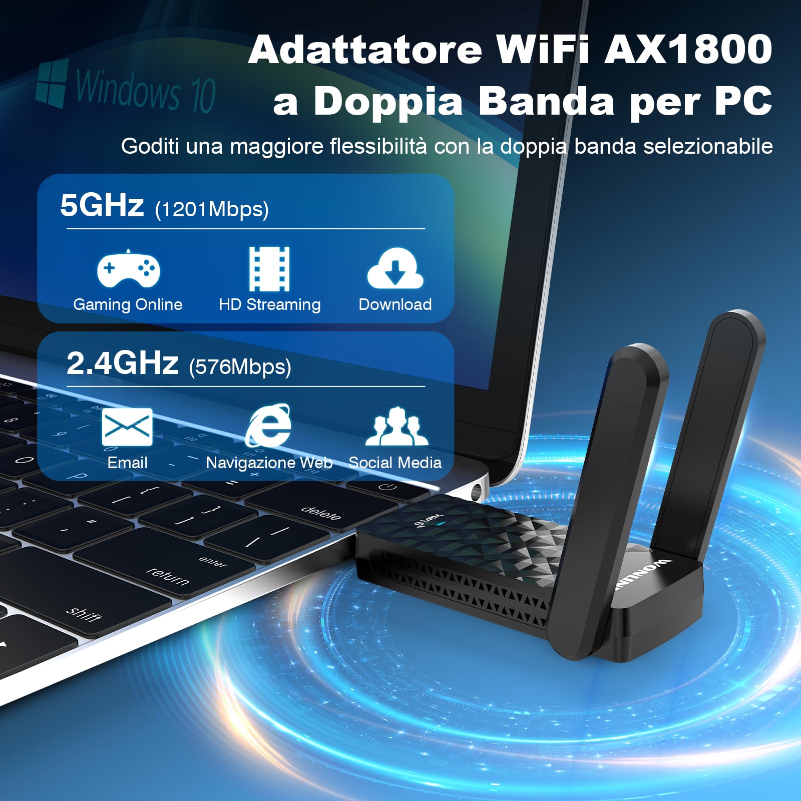 Clé WiFi 6 USB, AX1800, Adaptateur sans Fil XLIT-1602-1