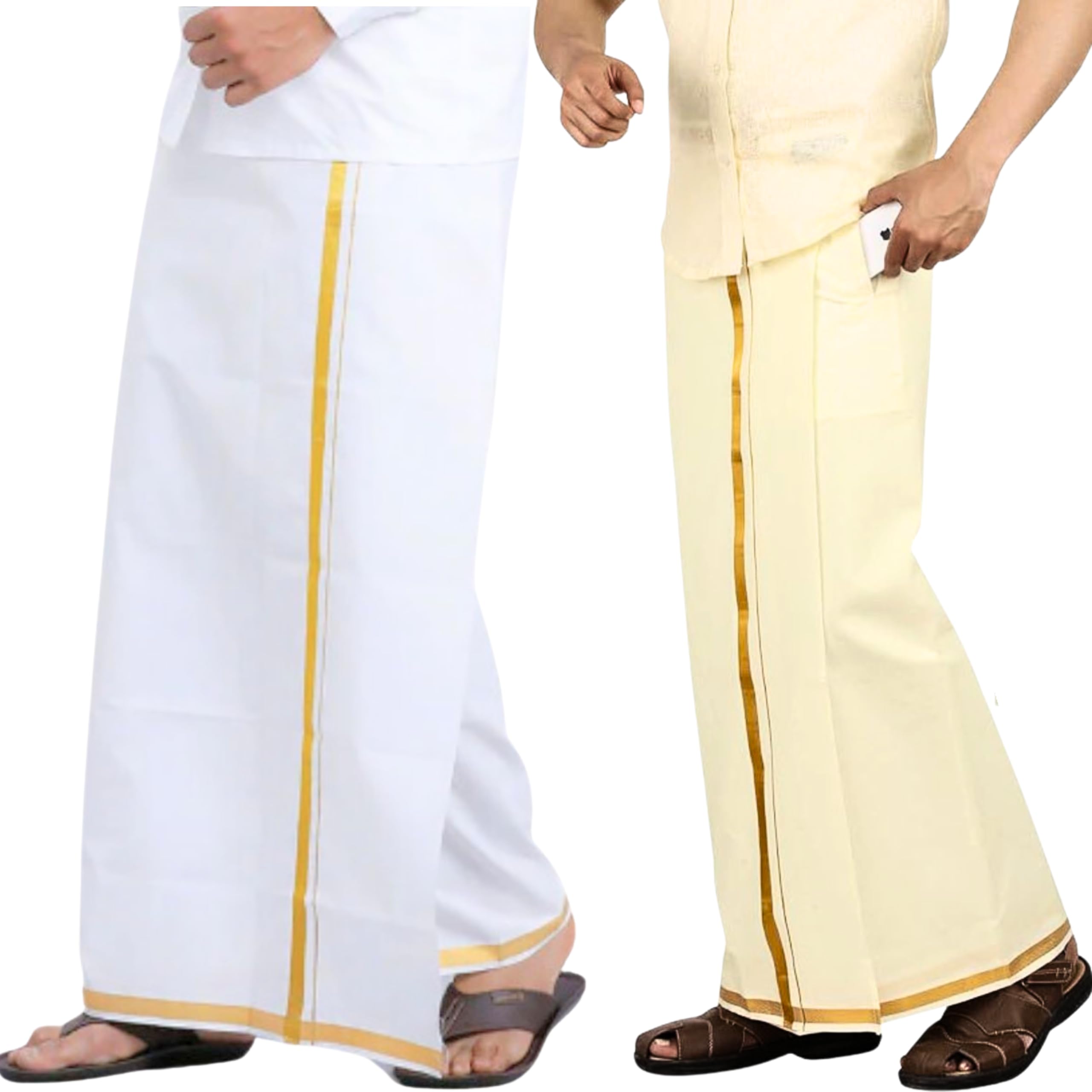 Men’s Combo Velcro Pocket Dhoti |White Gold Zari| Cream Gold Zari | Cotton Ethnic Wear for Weddings & Festivals-image-49