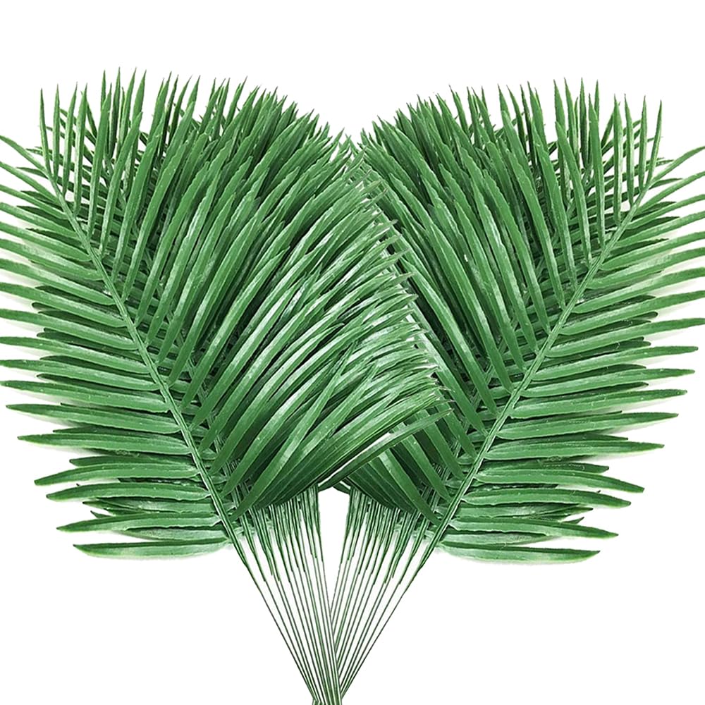 24pack Palm Leaves Branches for Palm Sunday Artificial Plants Fake Palms Frond Tropical Plant for Floral Arrangement Hawaiian Jungle Beach Wedding Party (24, Green)