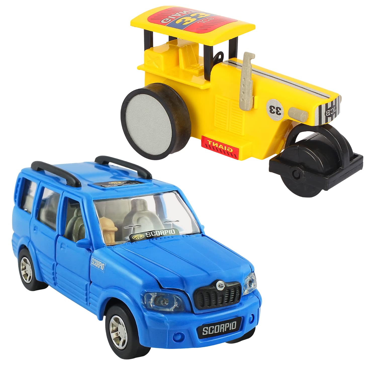 DealBindaas Pull Back Toy Scorpio, Road Roller Car Vehicle Die Cast Scale Model Kid Toy Hobby Plastic Make in India