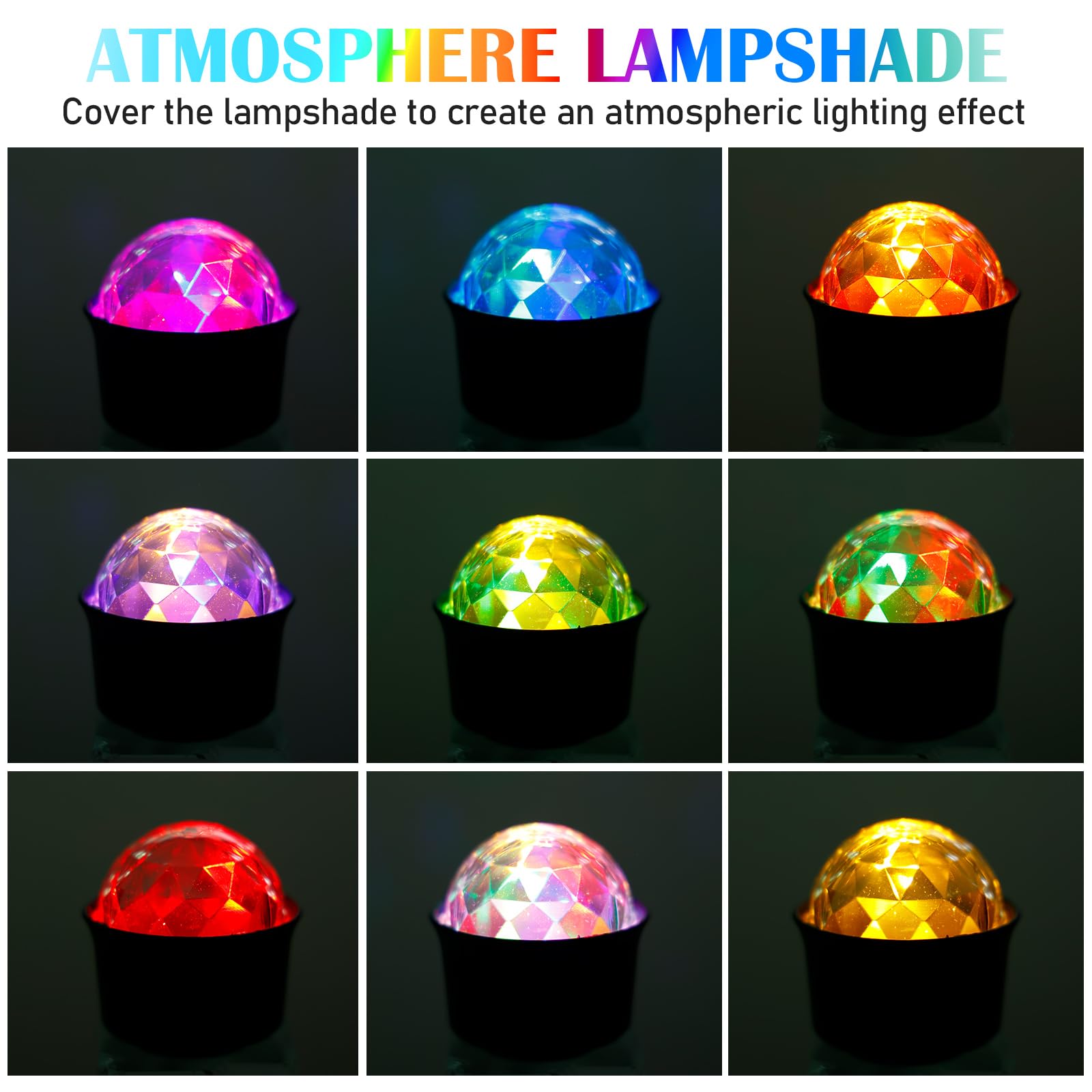BORDEAG Lámpara de Fiesta LED: 4 Piezas Efectos Luminosos Dinámicos RGB, Control Musical, Rotación 360°, con Control Remoto, para Fiestas, Disco, Cumpleaños Niños (55 * 53 * 53mm, Negro)