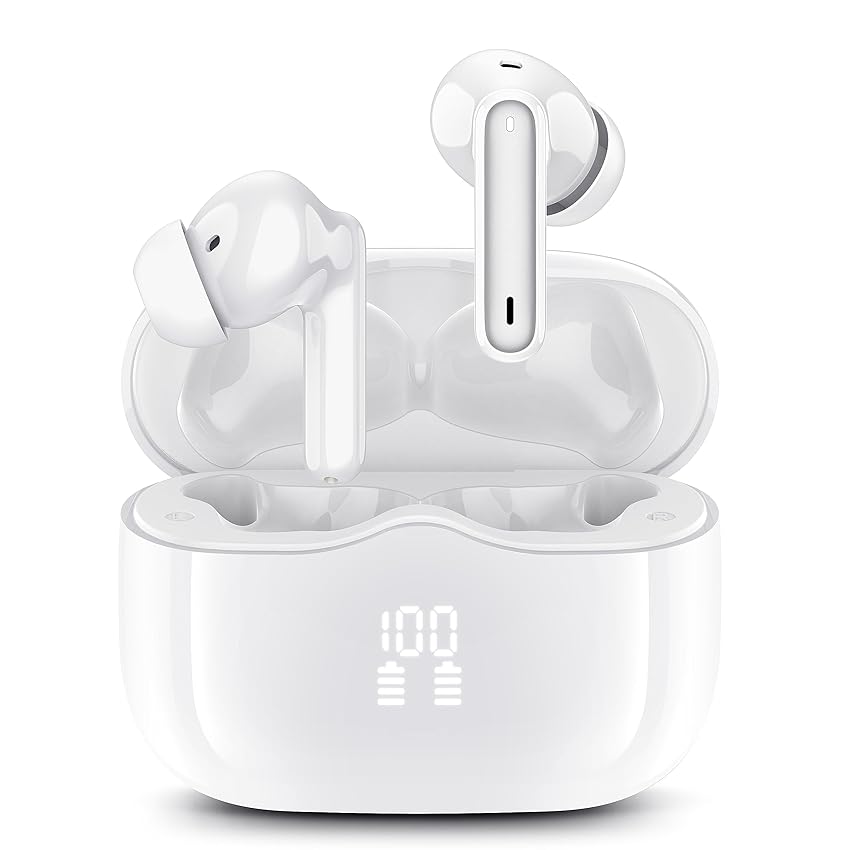 xinwld Cuffie Bluetooth 5.3 Stereo HiFi Con 4 HD Mics, Mini Auricolari Wireless Cancellazione Rumore, 40 Ore di Autonomia, Per AndroidOS, USB-C, IPX7 Impermeabili