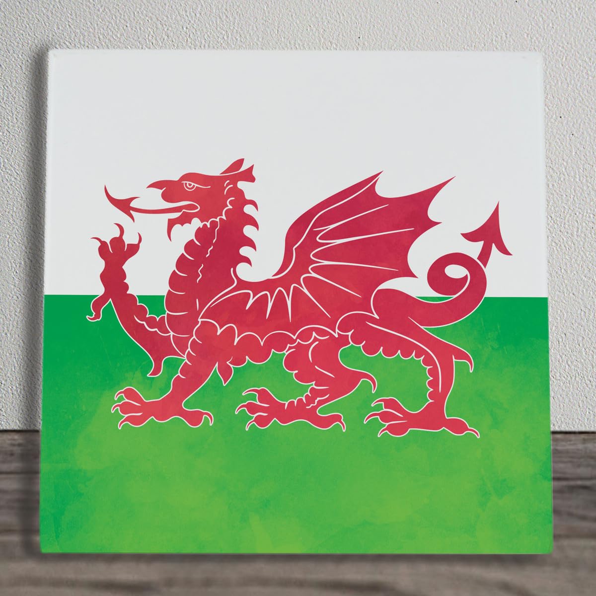 Global Designs Welsh Dragon Flag Ceramic Tile Picture Plaque Sign Wall or Freestanding Dragon Art 20x20cm