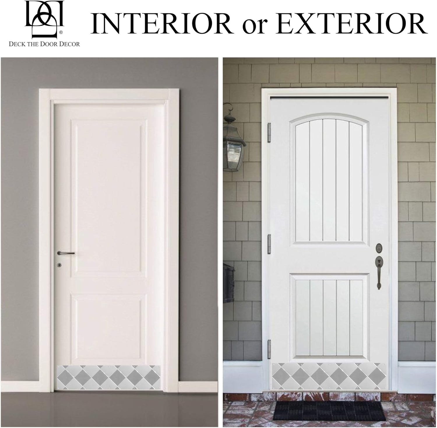 Deck the Door Decor | Door Kick Plate - Stainless Steel - Artisan Embossed Harlequin Pattern - Screw Mount - 6”x30”
