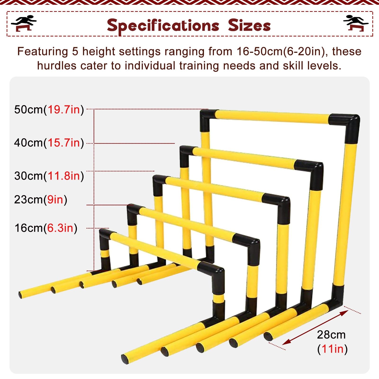 PVC Pipe Agility Training Hurdles 5 Pack, 6 9 12 16 20 Inch Hurdles Training Equipment for Football/Tennis/Volleyball/Softball/Basketball, Obstacle Course Hurdle for Kids(Yellow)