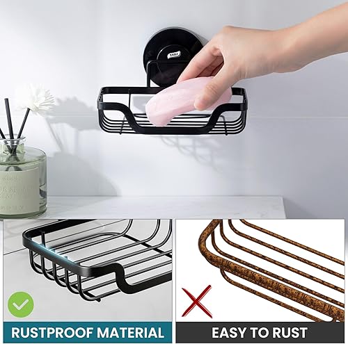Miniatura 7 de TAILI Soporte para jabón con ventosa, soporte para champú de barra para pared de ducha, bandeja ahorradora de jabón de drenaje para baño, soporte de