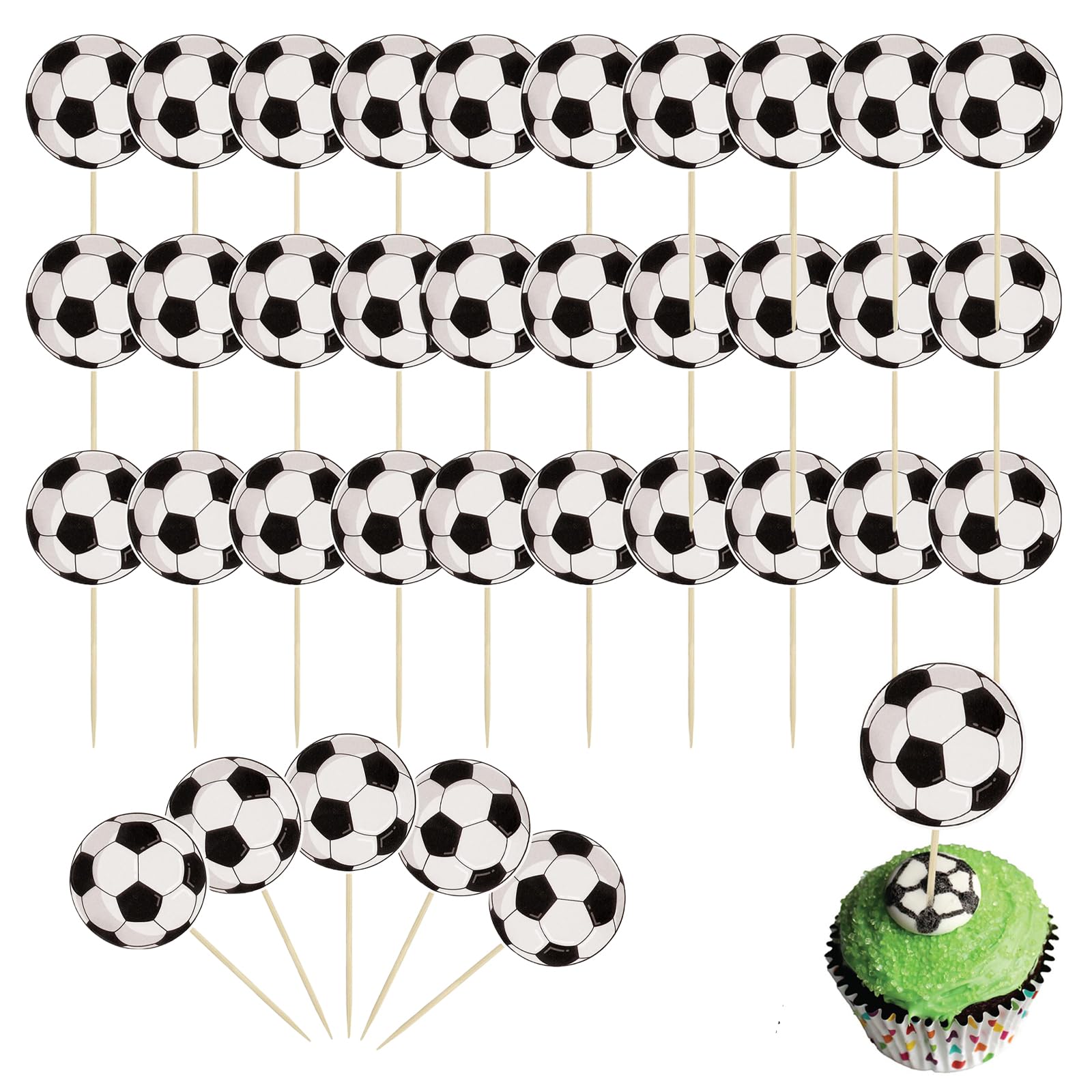 Moguri 36 Topper Per Cupcake A Tema Calcio – Stuzzicadenti Decorativi Per Torte E Dolci – Perfetti Per Feste Di Compleanno Sportive E Baby Shower