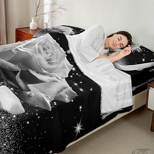 Miniatura 9 de Manfei Juego de sábanas 3D de rosa jengibre tamaño matrimonial, juego de ropa de cama brillante con purpurina para decoración de habitación de niños