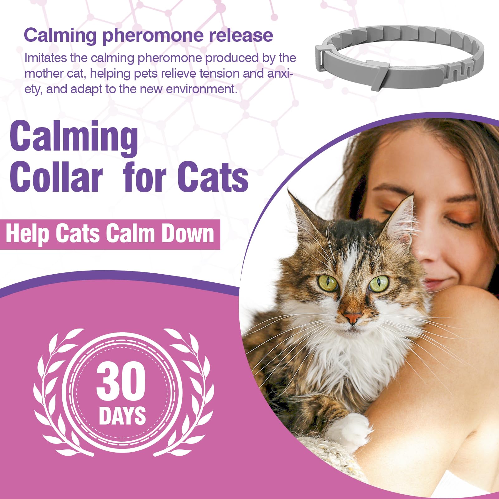 Calming Collar for Cats 4 Pack Soothing Cat Collars Stress Relief Anxiety Pheromone Collar for Cat Relaxing Pet Calm Bands Adjustable Comfort Cats Calming Straps Lasts 30 Days Feline Calming Product - image 2