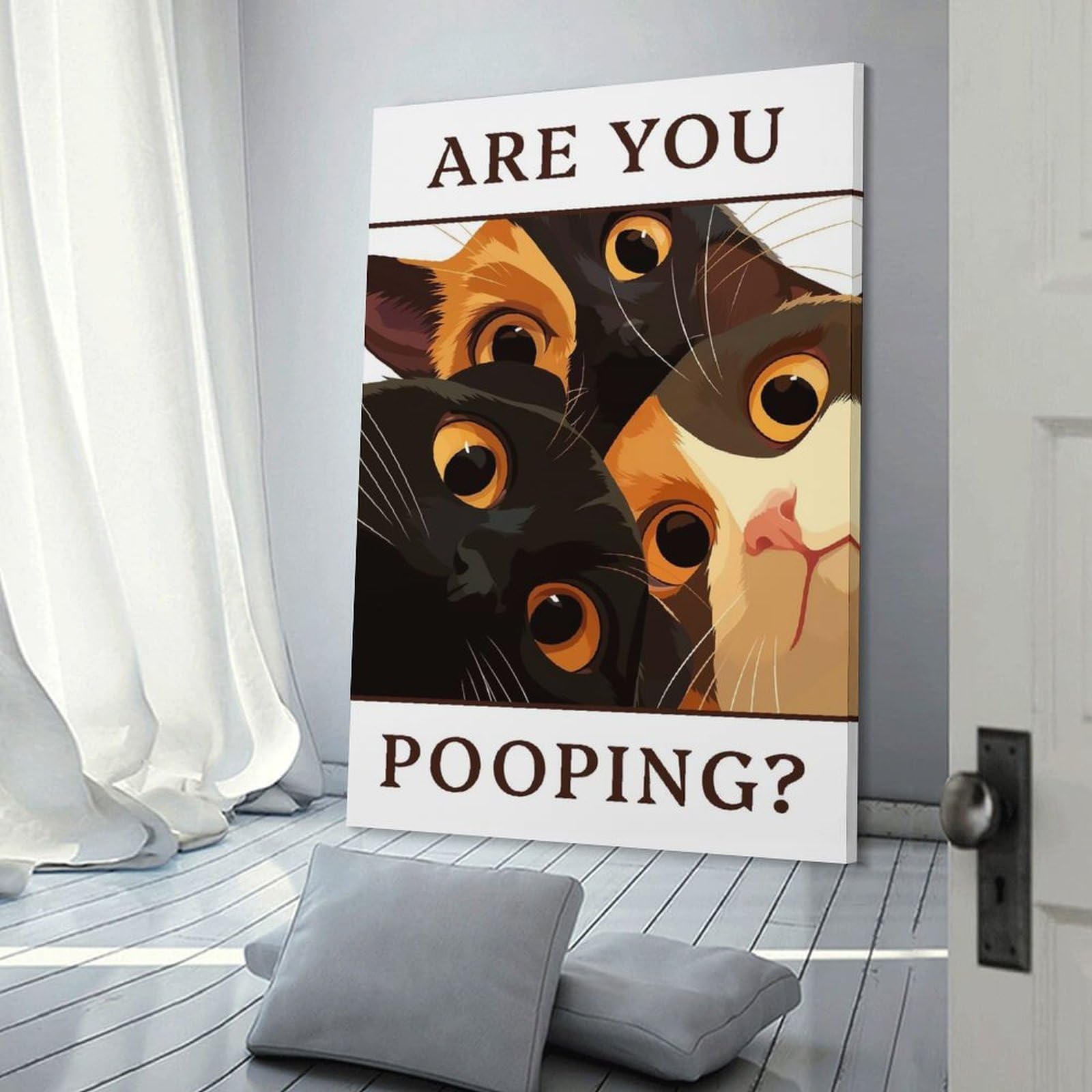 Junmoney Bathroom Cat Meme - Are You Pooping Room Decor Wall Art, 24x36inch(60x90cm), for Front Hall, Corridor Or Welcome Spaces, A Neat Decor Update for Hallways