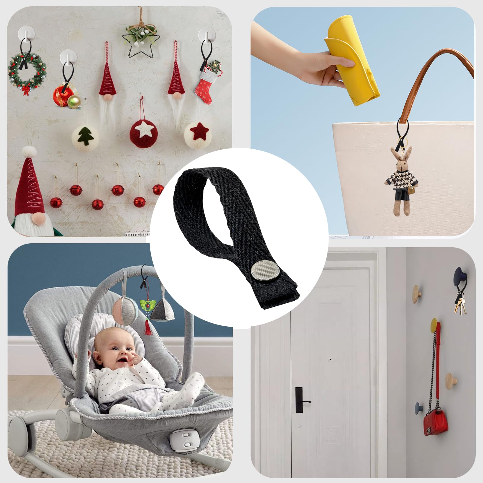 16 Pezzi Ganci per Tessuti Senza Cuciture Appendi Strofinacci Cucina 15 * 1.2cm con Chiusura a Bottone Ganci per Asciugamani Clip Per Asciugamani,Bagno,Stracci,Decorazione,Campeggio(Nero)