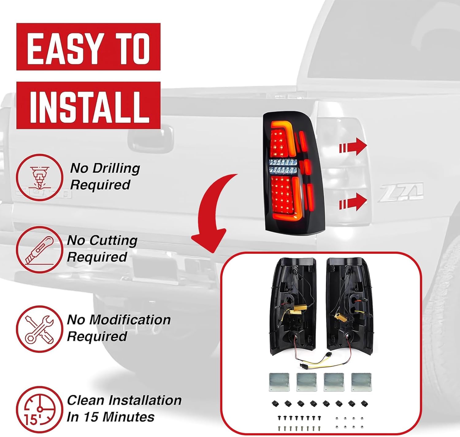 AMERICAN MODIFIED LED Tail Lights Compatible with 1999-2006 Chevy Silverado & 1999-2002 GMC Sierra