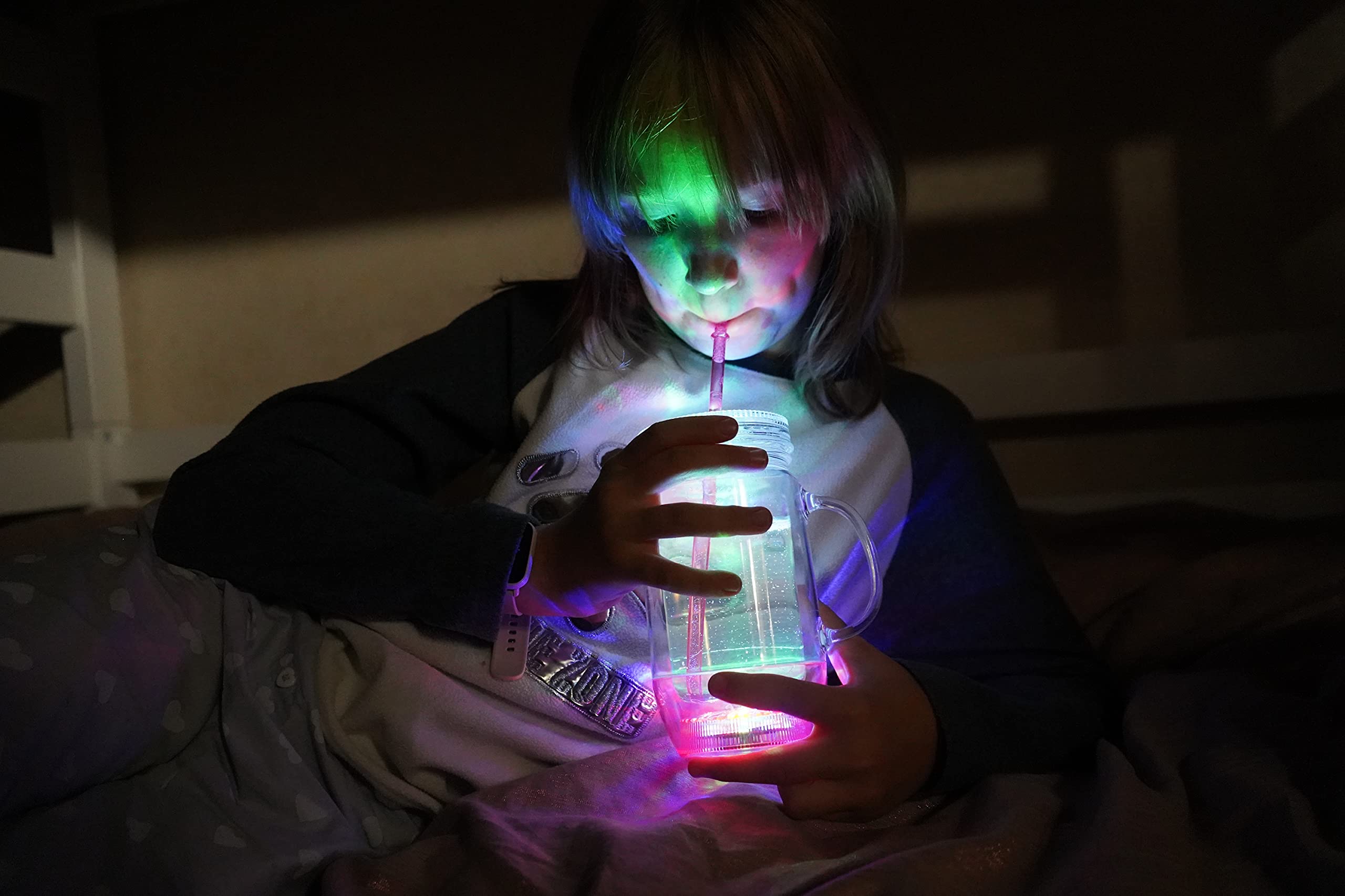 UltraByEasyPeasyStore Ultra 2 Bleu Verre à Boire LED Avec Paille Verres En Plastique Bocaux Mason Couvercles Et Pailles Gobelet Smoothie Couvercle Slushie Cup Poignées Lumineux