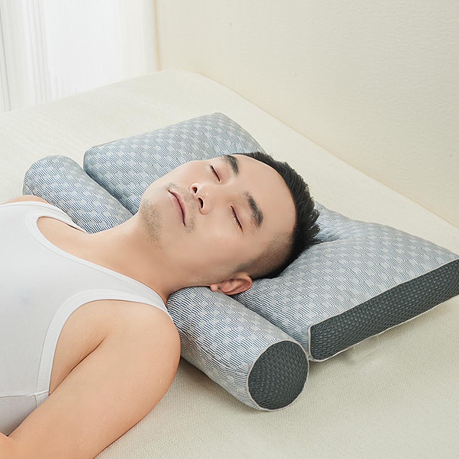 Pillow For Sleep Apnea, Orthopedic Deep Pillows, Ease, Ergonomic For Neck And Shoulder, For Side, Back, Stomach Sleepers
