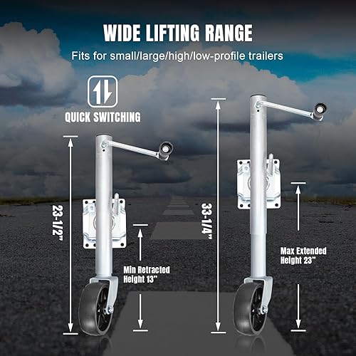 Miniatura 6 de Torin Gato de remolque de 1000 libras con rueda, gato giratorio de alta resistencia para remolque de barco de una sola rueda, elevación de 10