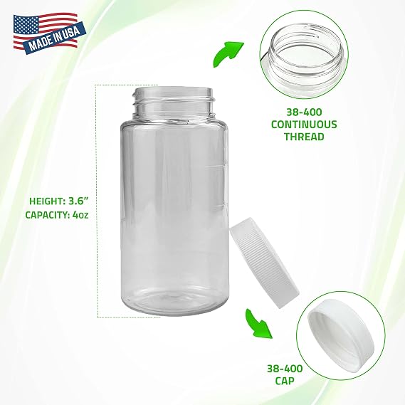 Oil Sampling Bottle - Made in USA - Pack of 6 Oil Analysis Sampling Clear Plastic Bottle 4 oz (120 ml) Capacity with 38-400 Cap Size - FDA Compliant and BPA Free ...