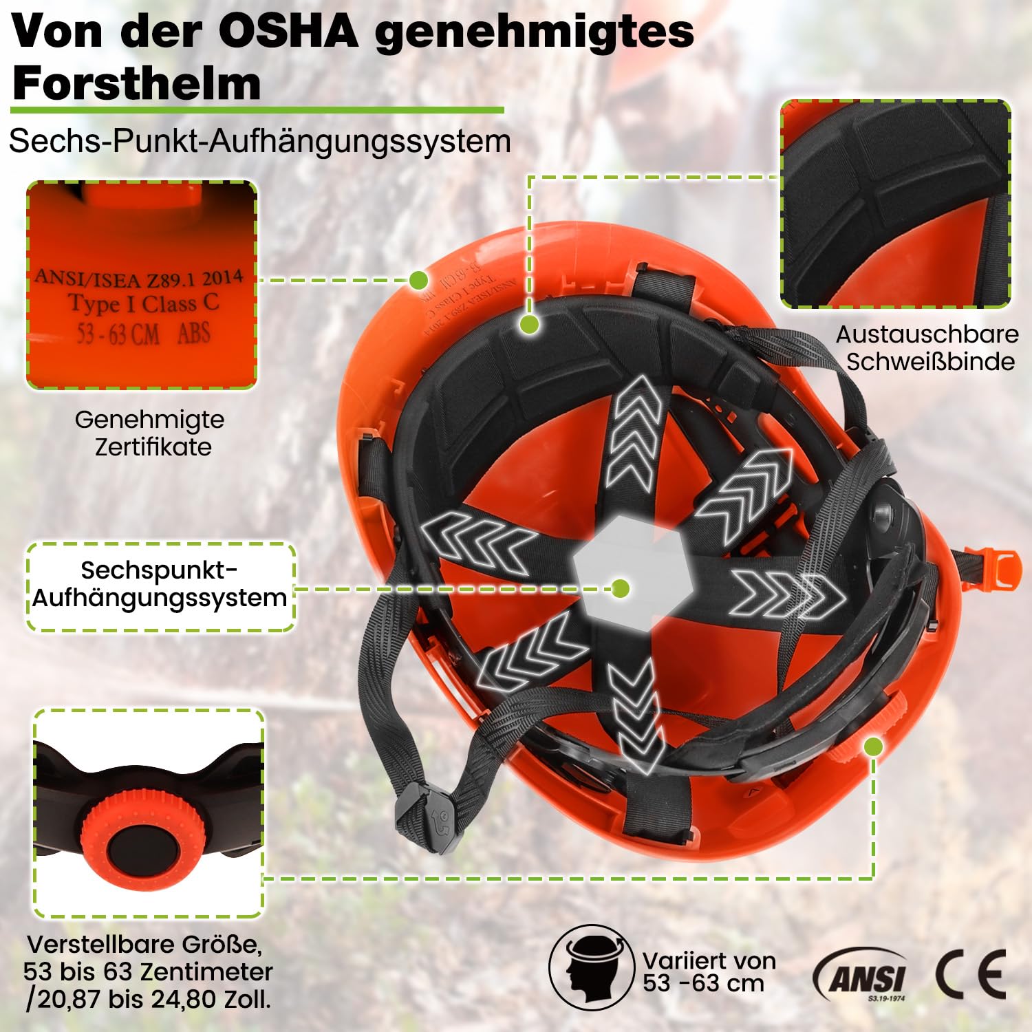 GREEN DEVIL 5-in-1 Forstschutzhelm Set - Kettensägenhelm mit eingebauter Schutzbrille, Maschenvisier & SNR 31dB Gehörschutz + Helmleuchte mit Bewegungssensor