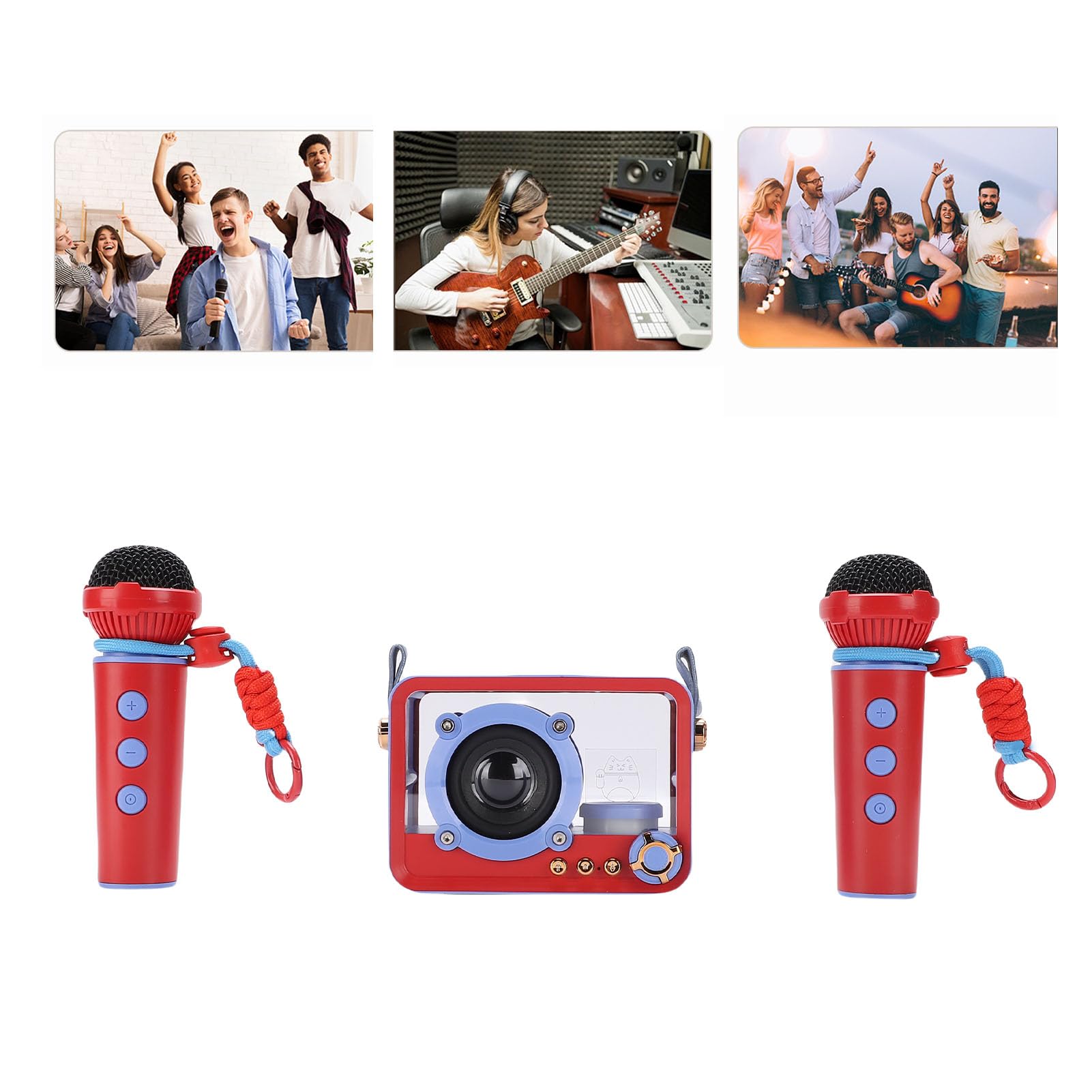 Machine de karaoké, Mini Haut-Parleur de karaoké Portable avec 2 Microphones sans Fil pour Les Fêtes à la Maison, Filles et Garçons (Blue)