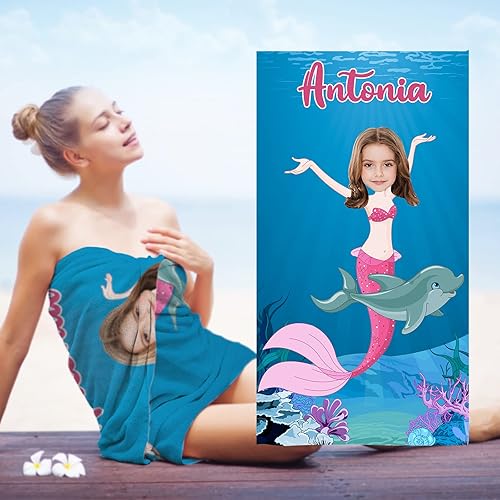 Miniatura 7 de Artsadd Toallas de playa personalizadas de princesa de microfibra para niños y niñas, toallas de baño de algodón personalizadas con foto cara y