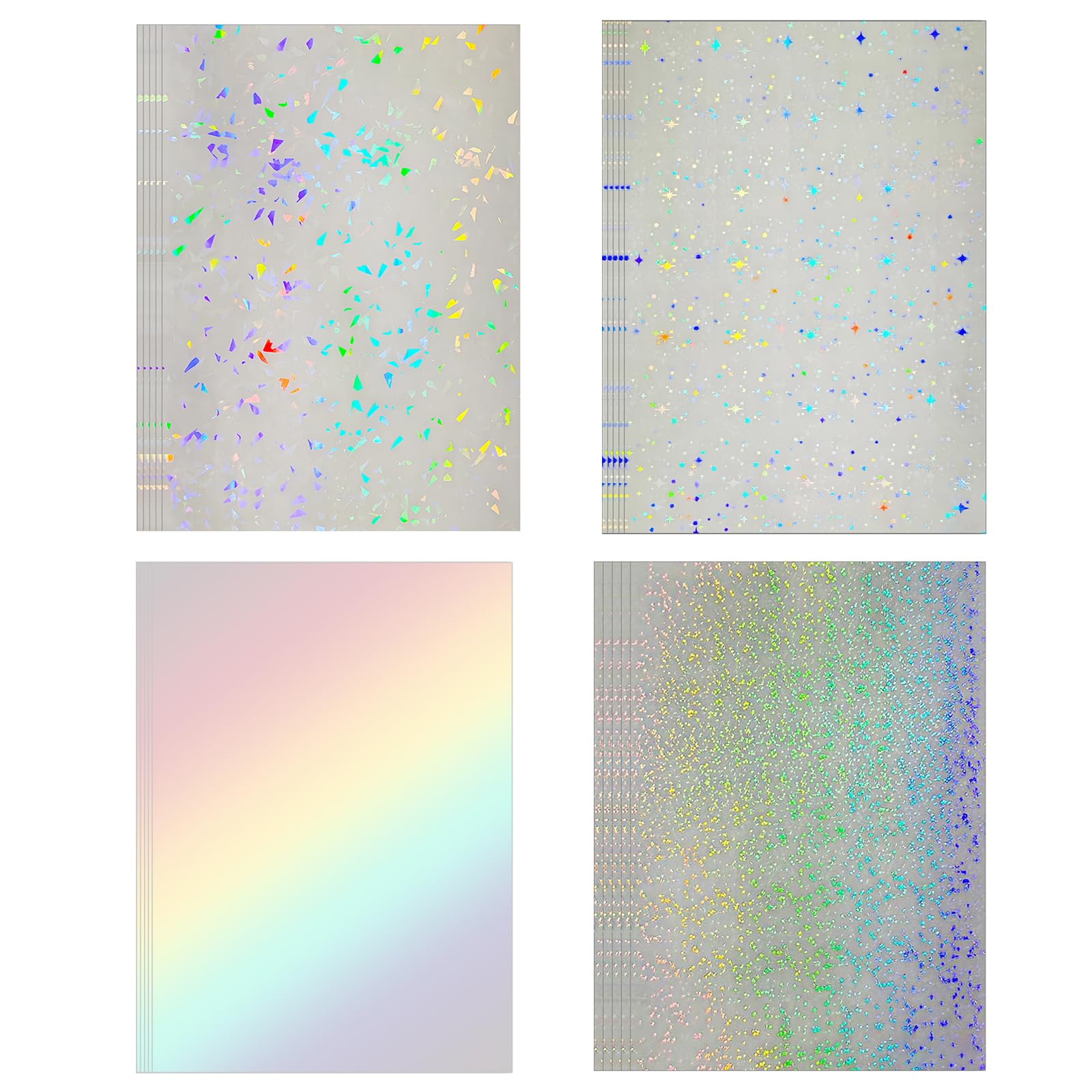 4 Style Mix 20 Sheets A4 Size Holographic Vinyl Sticker Paper, Transparent Holographic Vinyl Laminate Film, Clear Overlay Lamination Sticker Paper Self Adhesive Waterproof - Gem, Dot, Rainbow, Star