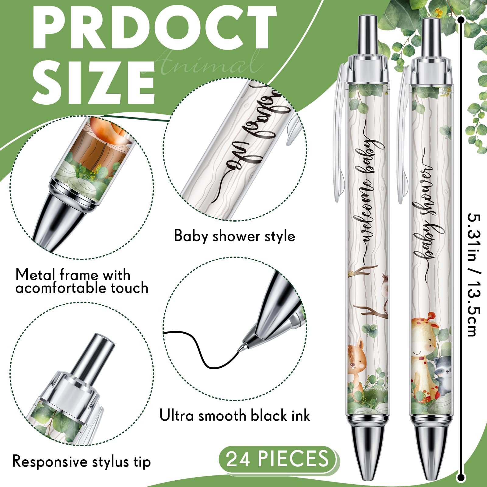 Chuangdi 24 szt. Długopisy kulkowe na baby shower, luzem, chowany, czarny atrament, długopisy z rysikiem, prezenty na baby shower, prezenty dla gości, nagrody, biuro, szkoła, artykuły dla nauczyciela
