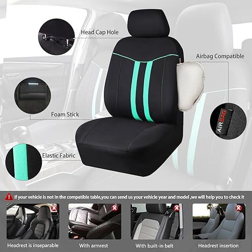 Miniatura 6 de CAR PASS - Juego completo de fundas de cuero con ribetes de color de ajuste universal, de tela para asiento de automóvil, tapetes de cuero con borde