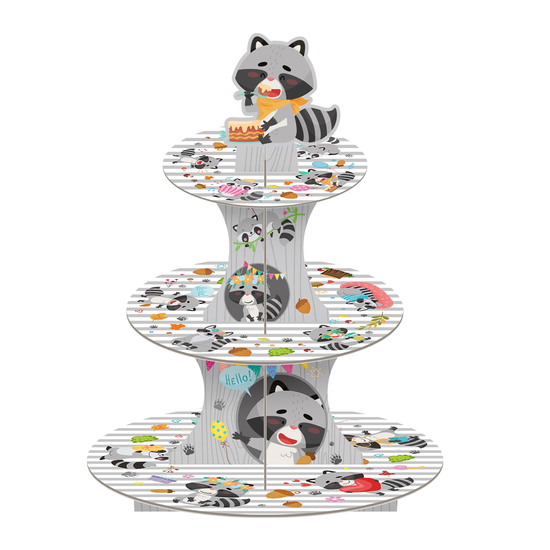 Mmbdamai Colorful 3 Tier Raccoon Cupcake Stand Raccoon Cupcake Holder Raccoon Cupcake Stand Tower Cardboard Dessert Holder For Raccoon Party Decorations Party Supplies
