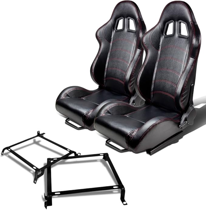 Pair of RST1PVCBK Racing Seats+Mounting Bracket Compatible